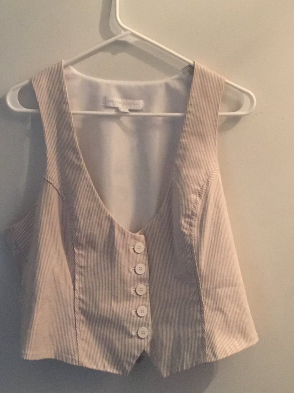 New York and Company Vest Pant Suit White with Tan Stripes Size 14 Tall